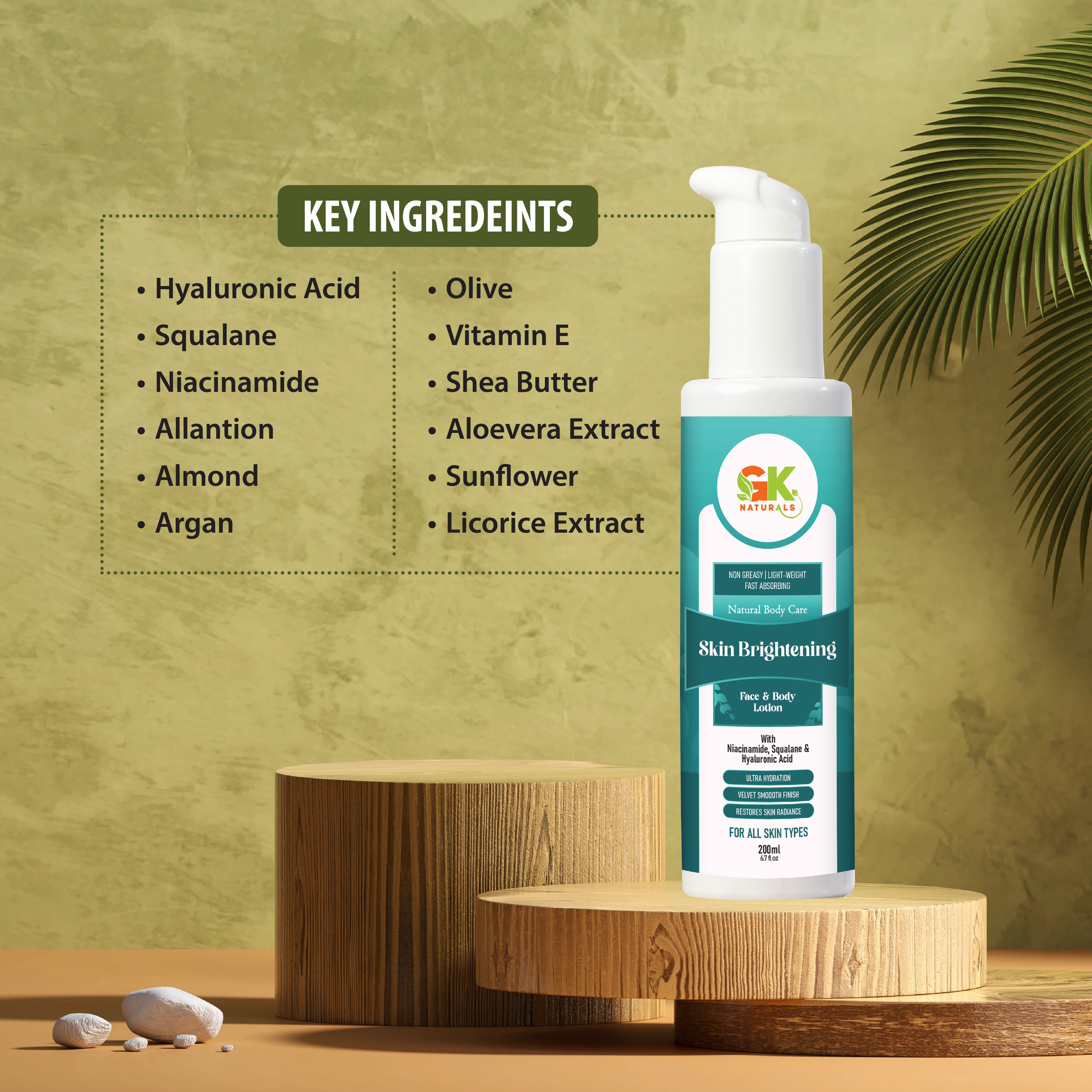 Skin Brightening Face & Body Lotion with Niacinamide, Squalene, Hyaluronic